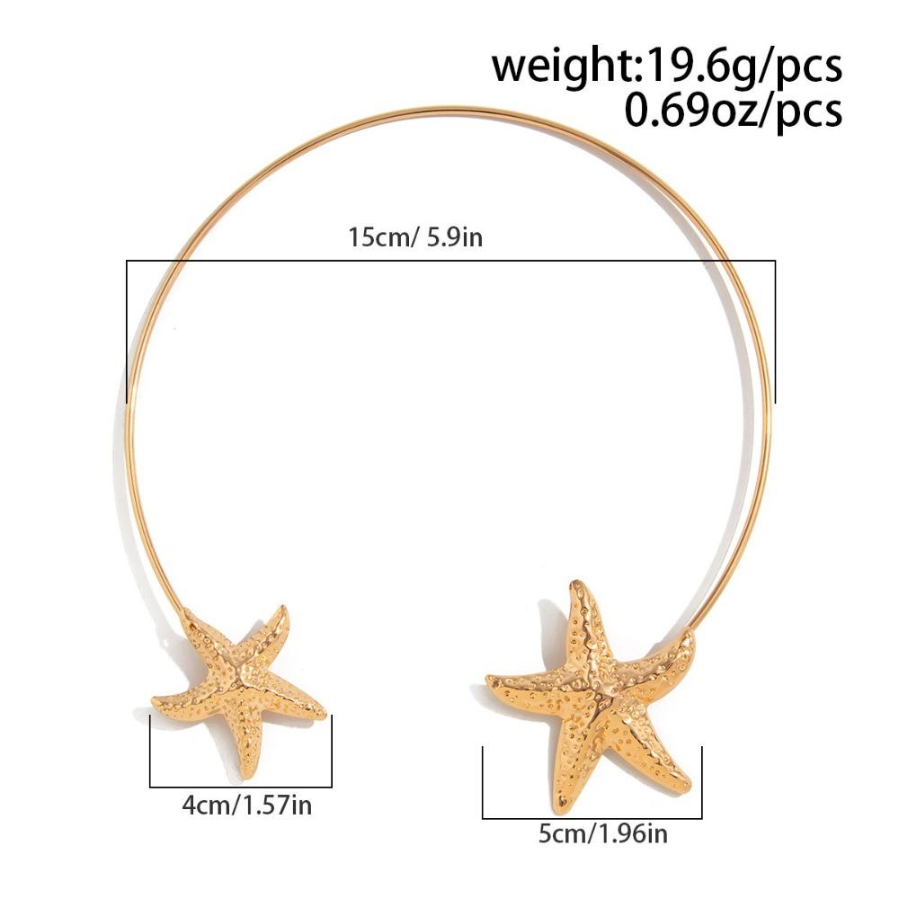 Gold Color Open Torque Necklace Metal Choker Necklace Starfish Shell Pendant Necklace  Beach