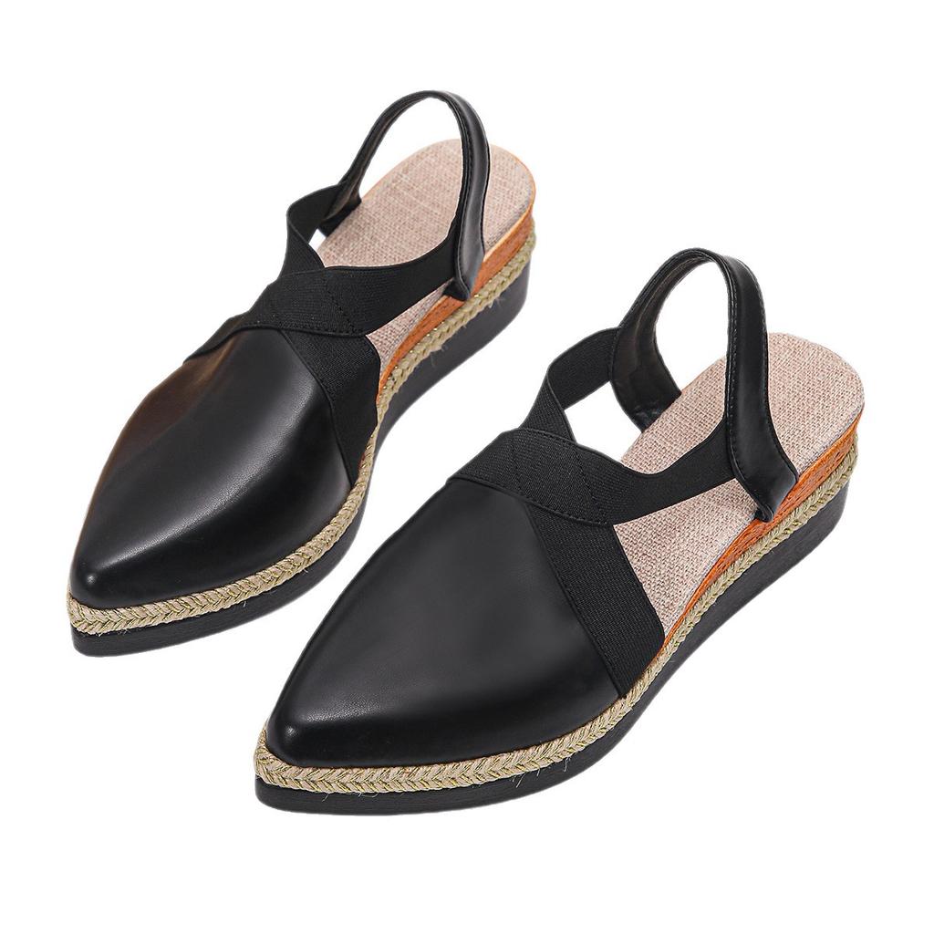 Large size 22 beautiful wedge heel sandals hemp rope wedge heel thick sole pointed head bag head sandals