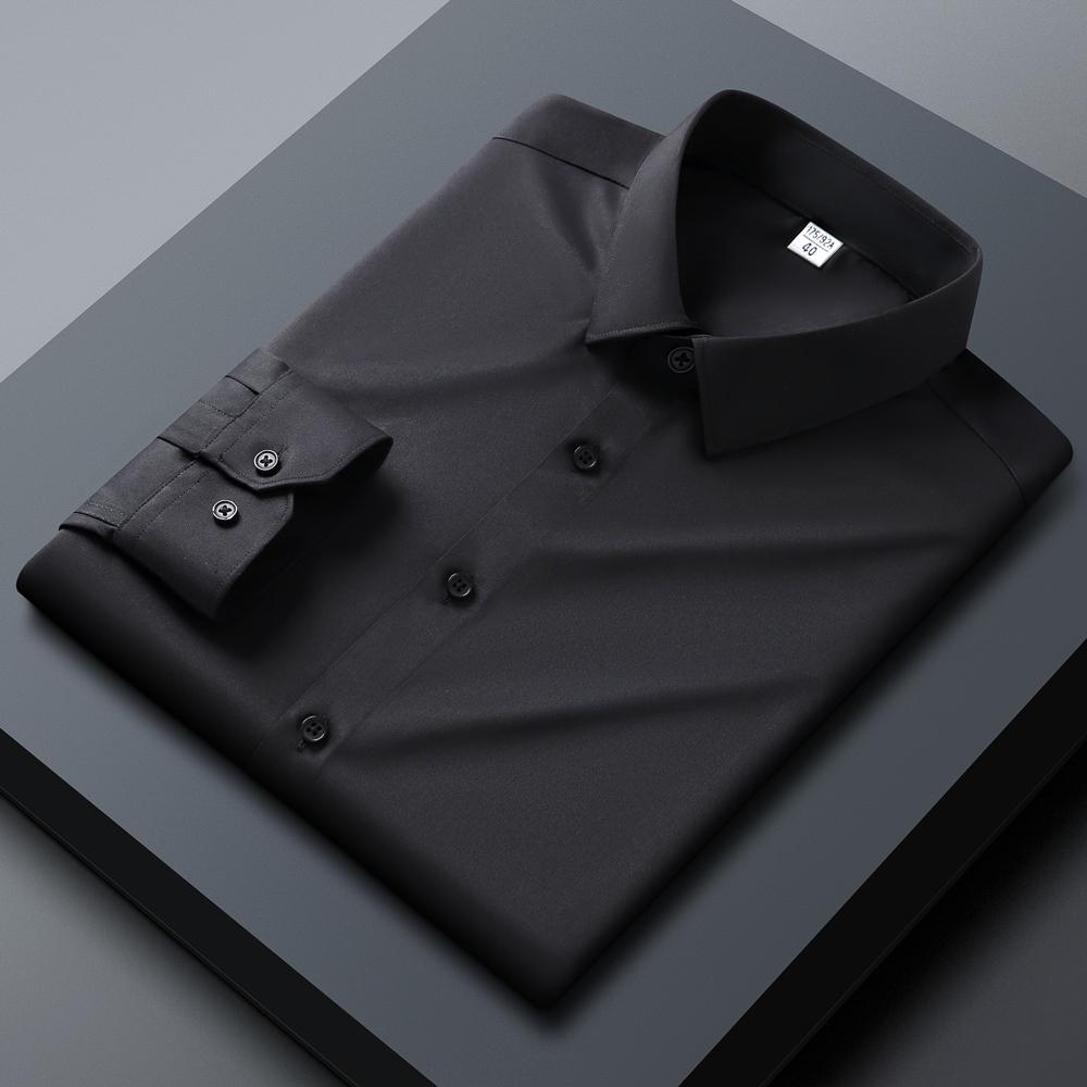 

Чоловіча сорочка з довгим рукавом, звичайної посадки, еластична, гладка, не мнеться, м яка, комфортна, для ділового повсякденного офісного одягу, на цілий рік 40 чорний