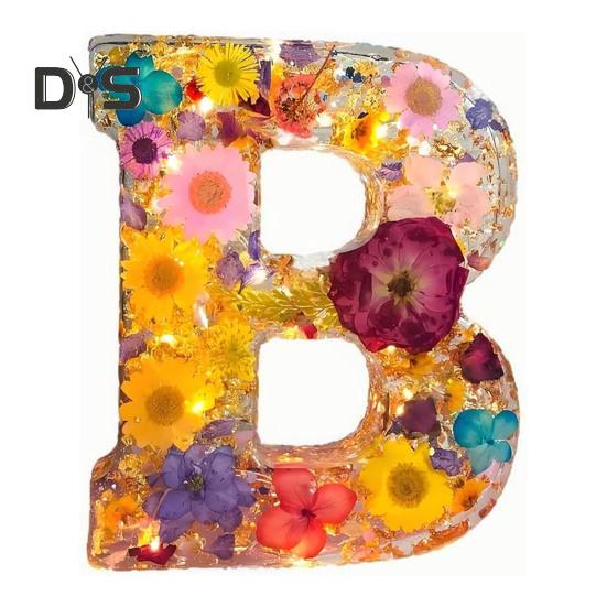 

Цветочный смоляной ночник, прессованные цветы ручной работы в смоляных буквах, лампа, настольный декор, светящиеся цветочные буквы, подарок для мамы, жены B