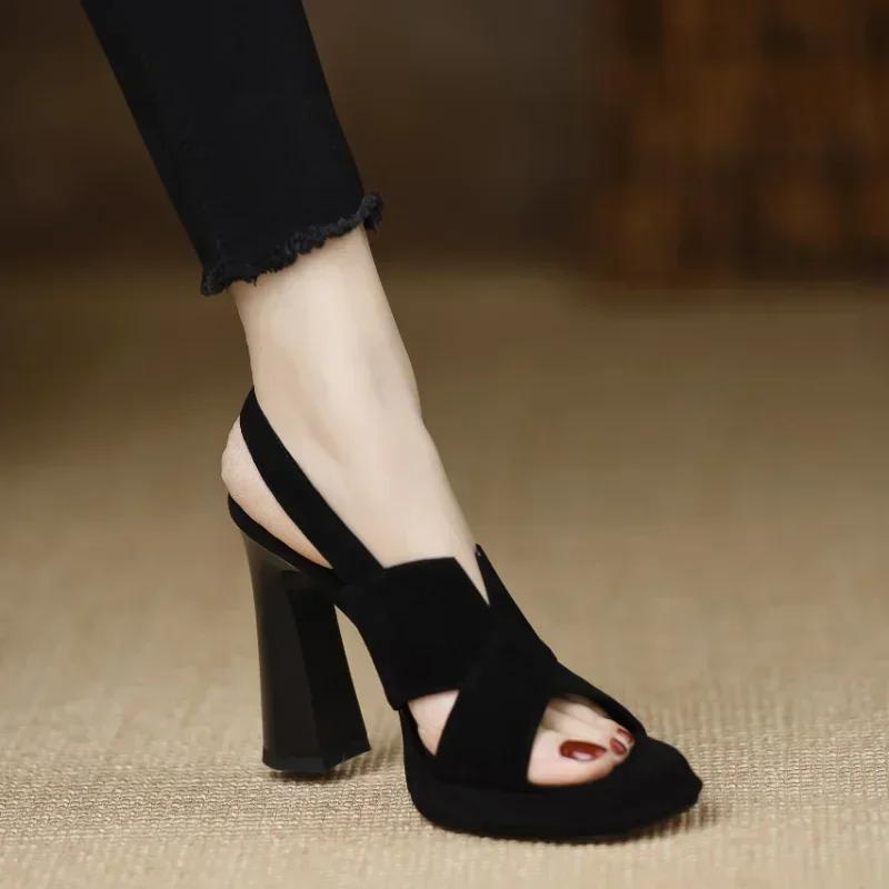 Women Cross Strap High Heels Sandals Summer New Black Hook Heels Party Shoes Woman Buckle Strap Platform Sandals