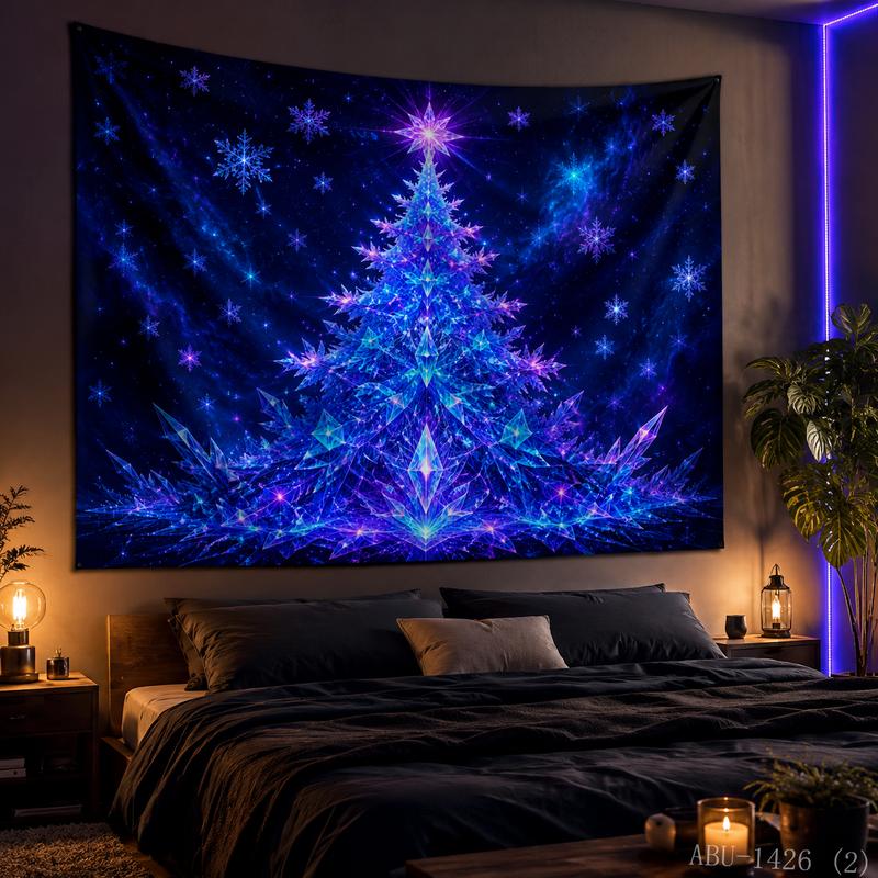 Blue Amethyst Christmas Tree Nebula Snowflake Starry Sky Christmas Tapestry Background Hanging Cloth Living Room Decor