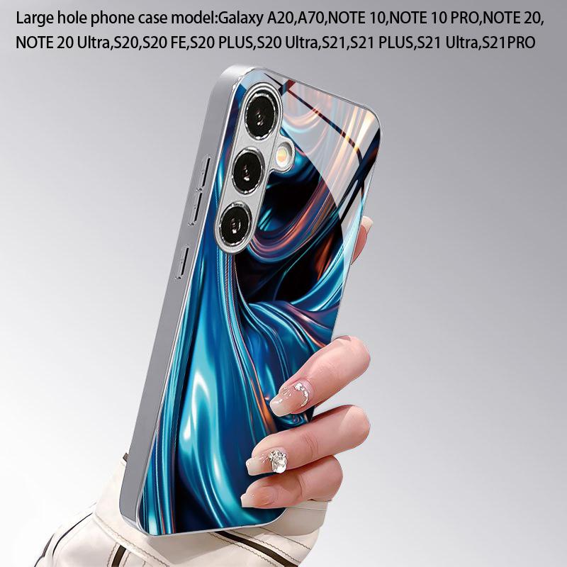 Blue Chrome Fluid Pattern 2D Phone Case for Samsung S26 S25 S24 S23 S22 S21 S20 A56 A36 A16 Electroplated Glass Protective Cover