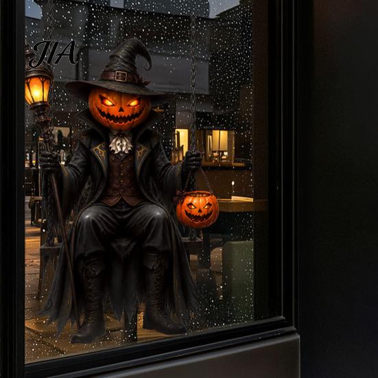 Forniture per Feste Spettrali Halloween Zucca/Scheletro Mietitore Adesivi per Finestra, Decalcomanie Statiche Rimovibili, Pellicola Resistente in PVC Impermeabile Horror