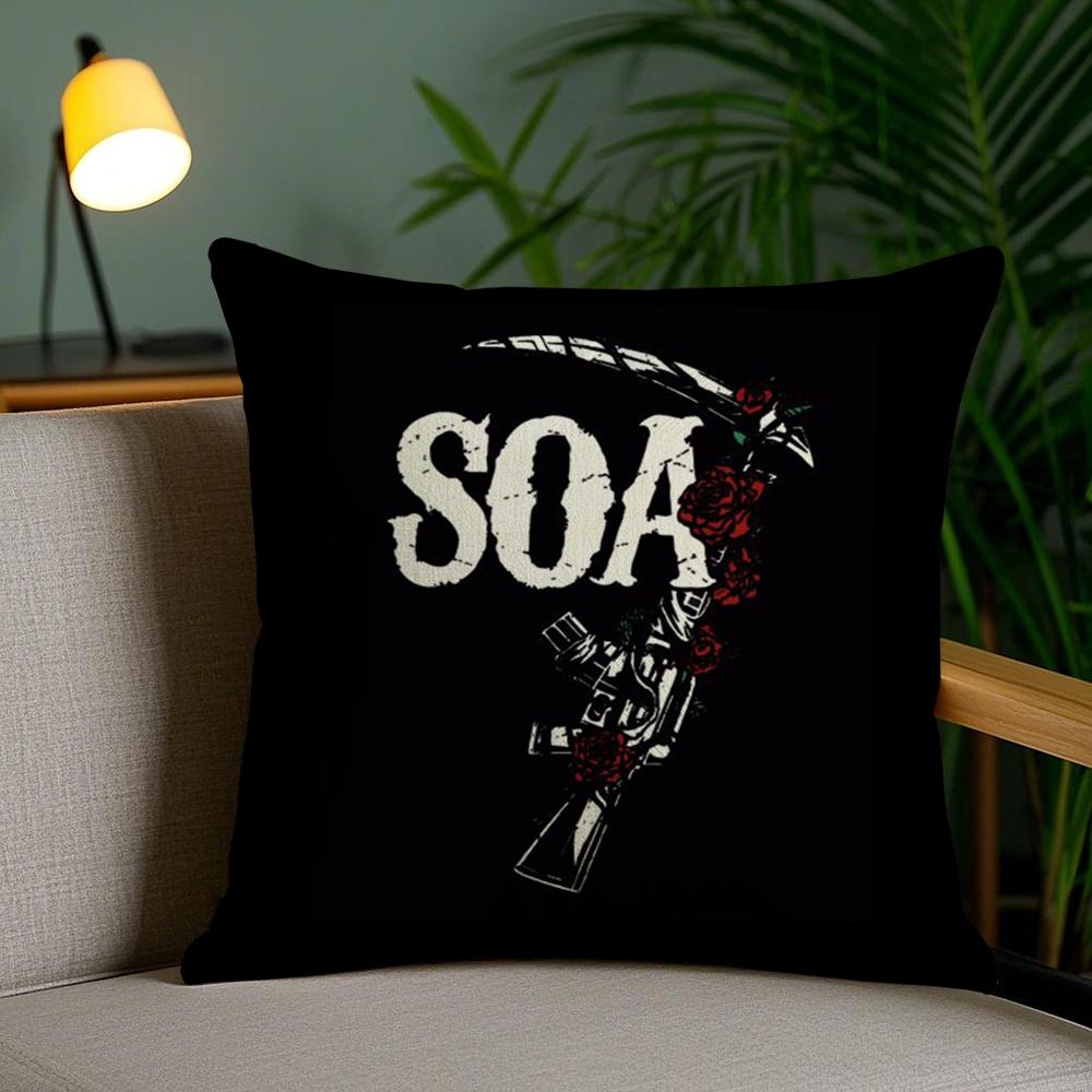 S-Sons Of A-Anarchy Cushion Cover Plush Fabric Soft Double-Sided Printed Sofa Pillow Case Colorfast Home Decor Gift