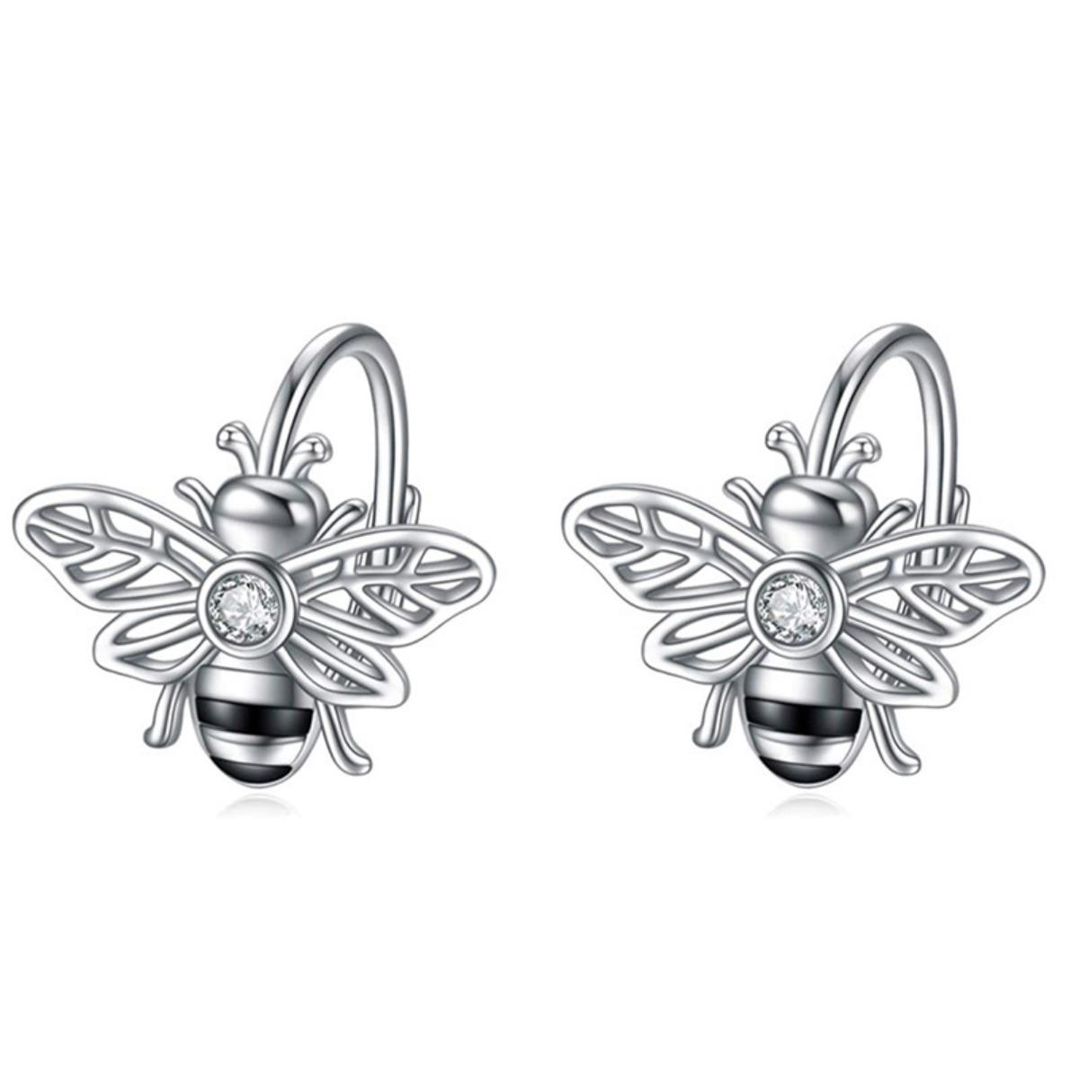 Cute Bee Hoop Earrings for Women with Zircon and Enamel