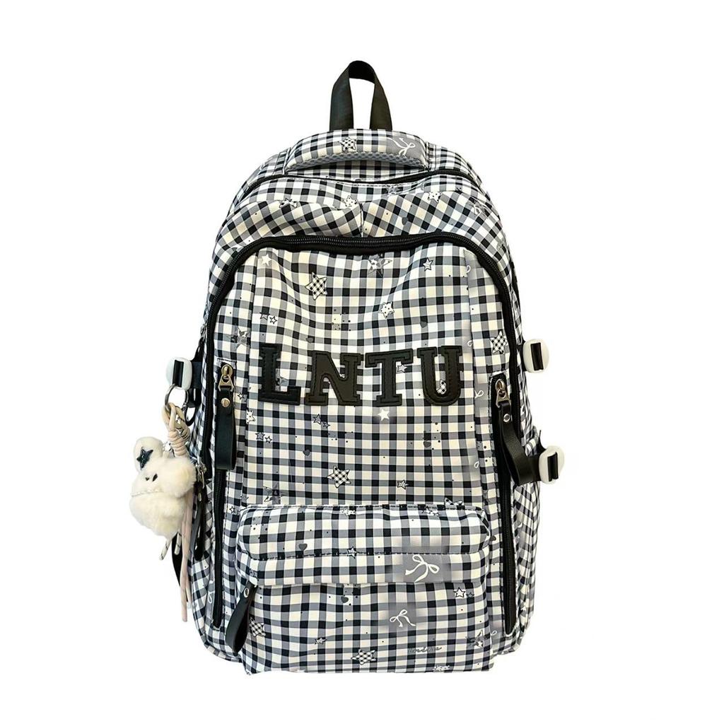 Schoolbag new Japanese plaid backpack female student schoolbag cute star printing light large capacity backpack girl style