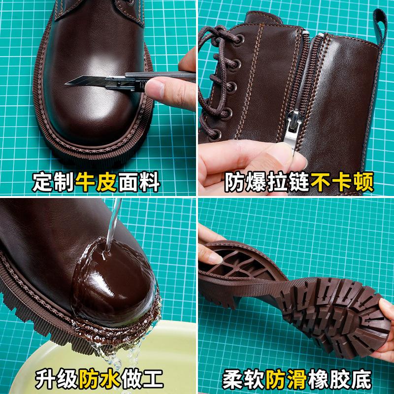 Popular thick-heeled Martin boots for women's 2025 new autumn heightened thick-soled lace-up British style short boots ins tide