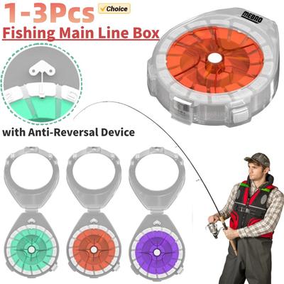 1-3Pcs Fishing Main Line Storage Box Winding Board Round Anti-Reversal Device Multifunctional Portable Clear Lid