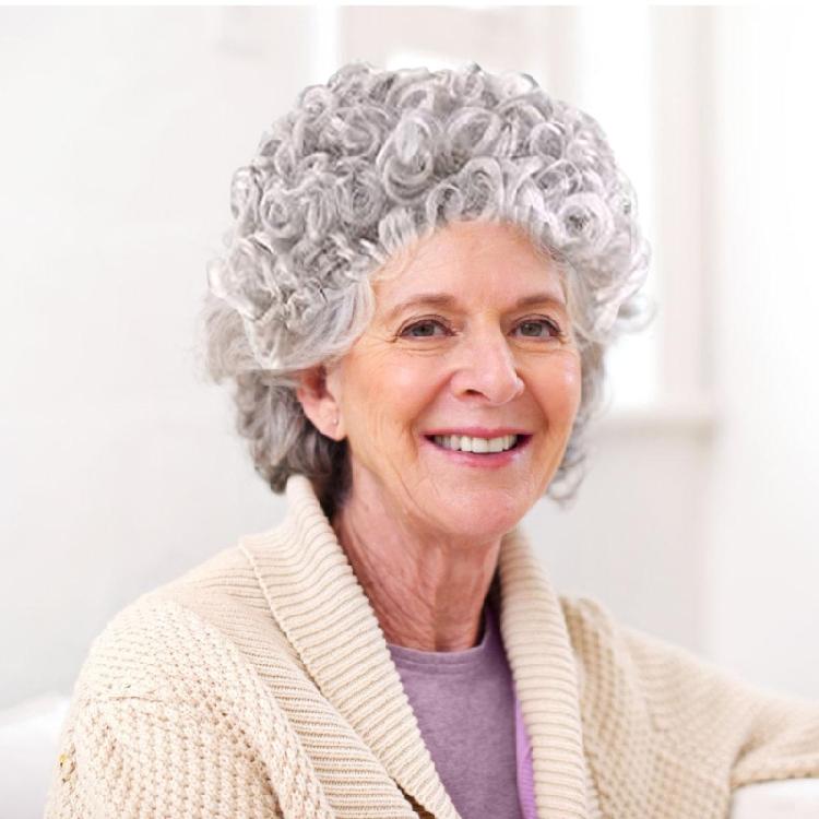 100 Days of School Old Lady Wig Costume Grandma Wig Glasses Necklace Old Lady Cosplay Set for Halloween Dress Up Party