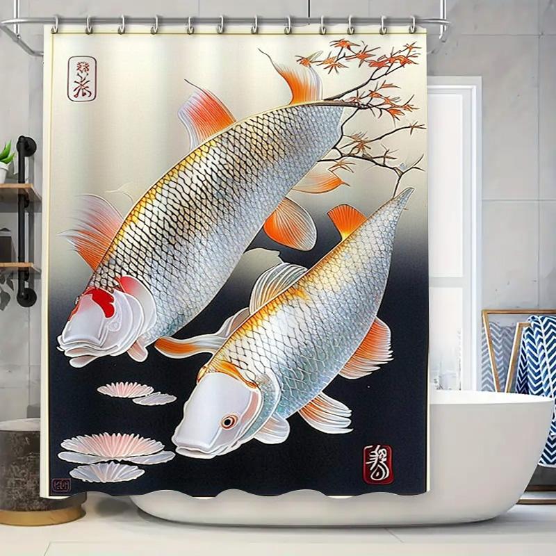 

Artistic Fish Decor Shower Curtain Premium Print, Waterproof Fabric, Easy Install, Perfect For Bathroom Decoration W60H190(CM)-1 Pcs