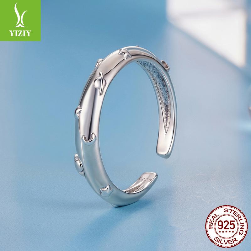 Neutral Wind Planet Open Ring Silver Full Body, Personalized Star Moon S925 Sterling Silver Ring Jewelry