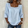 Camicetta da Donna Scollo Quadrato Manica 3/4 Colore Unico Casual Vestibilità Larga Pizzo Intrecciato Estiva Traspirante Top