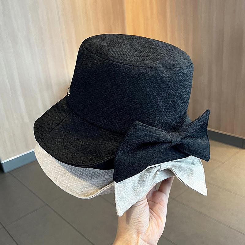 Elegant bow basin hat women's spring and autumn face small sunshade bucket hat fashionable versatile sunscreen hat