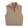 Kaslead New Arrival Women's Clothing Fashion Style Old Money Style Polo Lapel Cable Stitch Knitting Sweater Vest