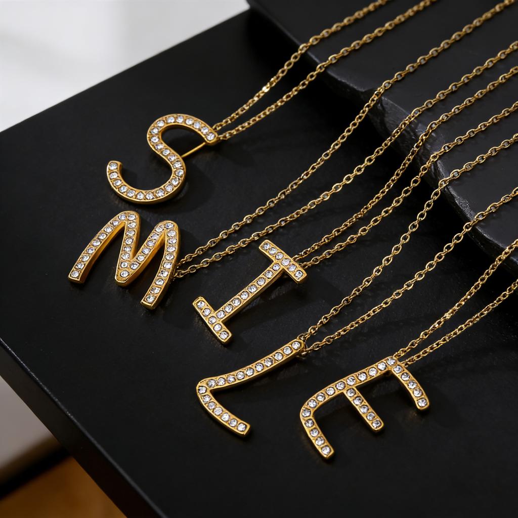 Atoztide Zircon Letter Pendant Necklace for Women Men Full Stone Alphabet Initial Name Monogram Charm Necklace Jewelry Gift