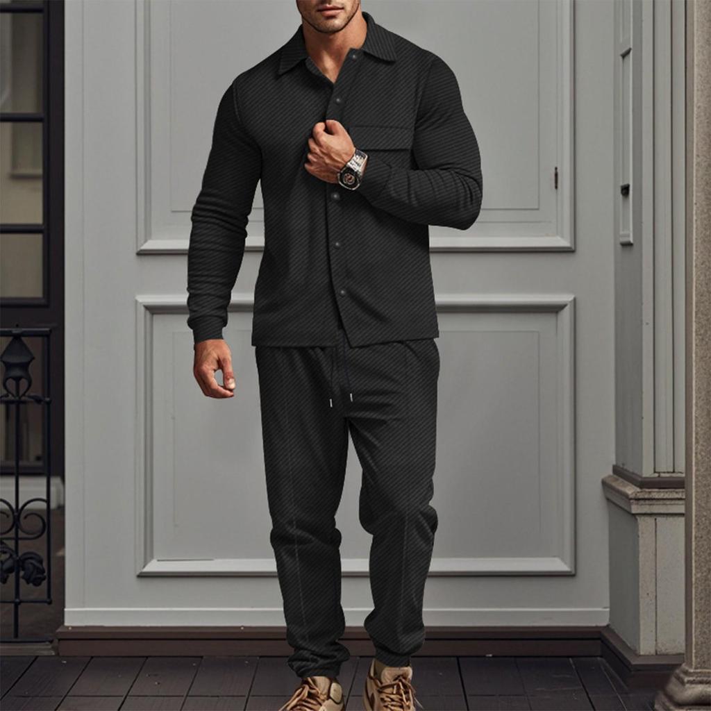 Herren Twill Revers Langarm Jacke Einreihig Einfarbig Schlank Jacke Twill Hose Anzug