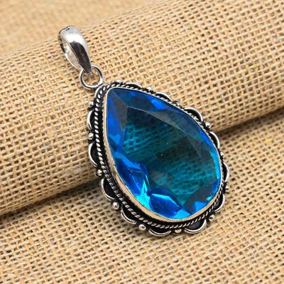 Pendentif en argent Sterling 925 fait à la main avec topaze bleue de Londres, bijoux pour cadeau de mariage