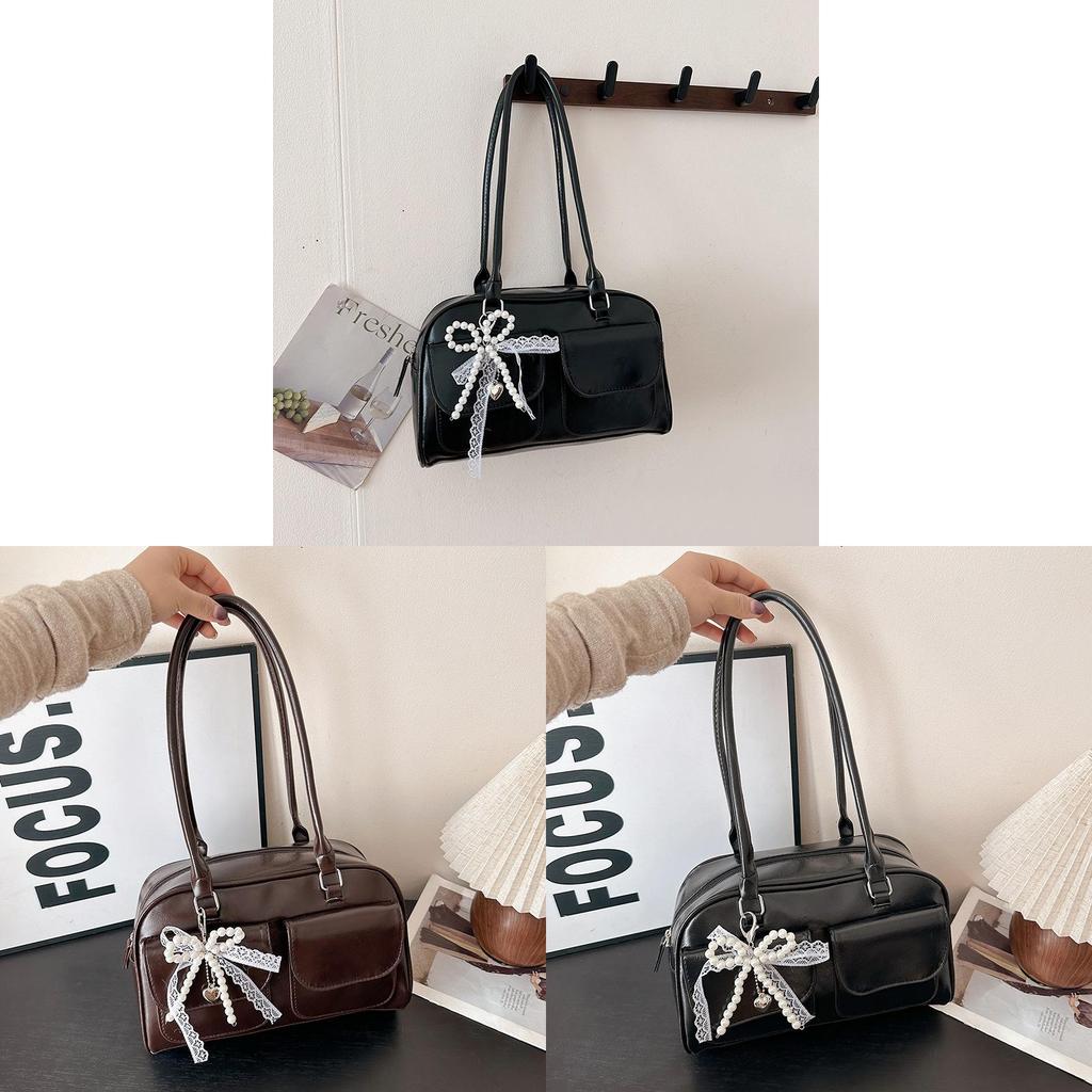 Pu Ladies Shoulder Bag With Pearl Bow Knot For Daily Use