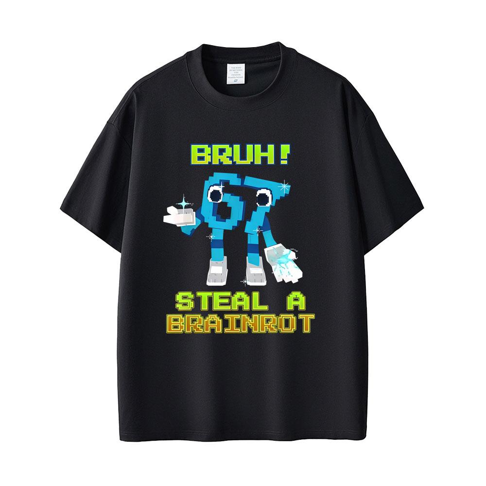 Funny Italian Brainrot Six Seven 67 Number Graphic Tshirt Bruh Steal A Bratnrot T Shirts Unisexs Women Casual Oversized Tshirts