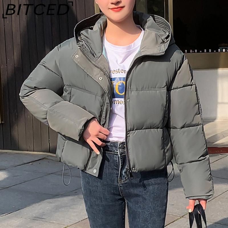 BITCED Minimalist Hooded Short Down-Filled Cotton Jacket Casual Puffer Jacket Lightweight Cotton Coat