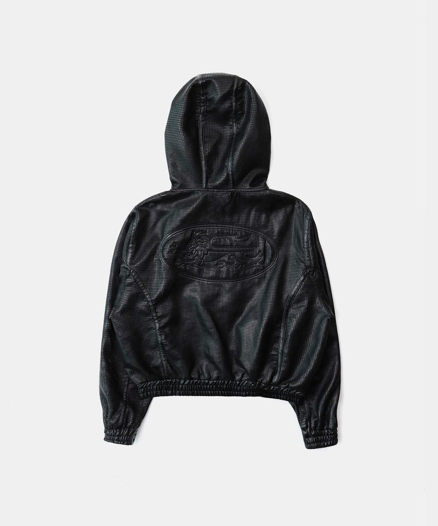 Badblood Perforated Leather Zip-Up Hoodie - Black
