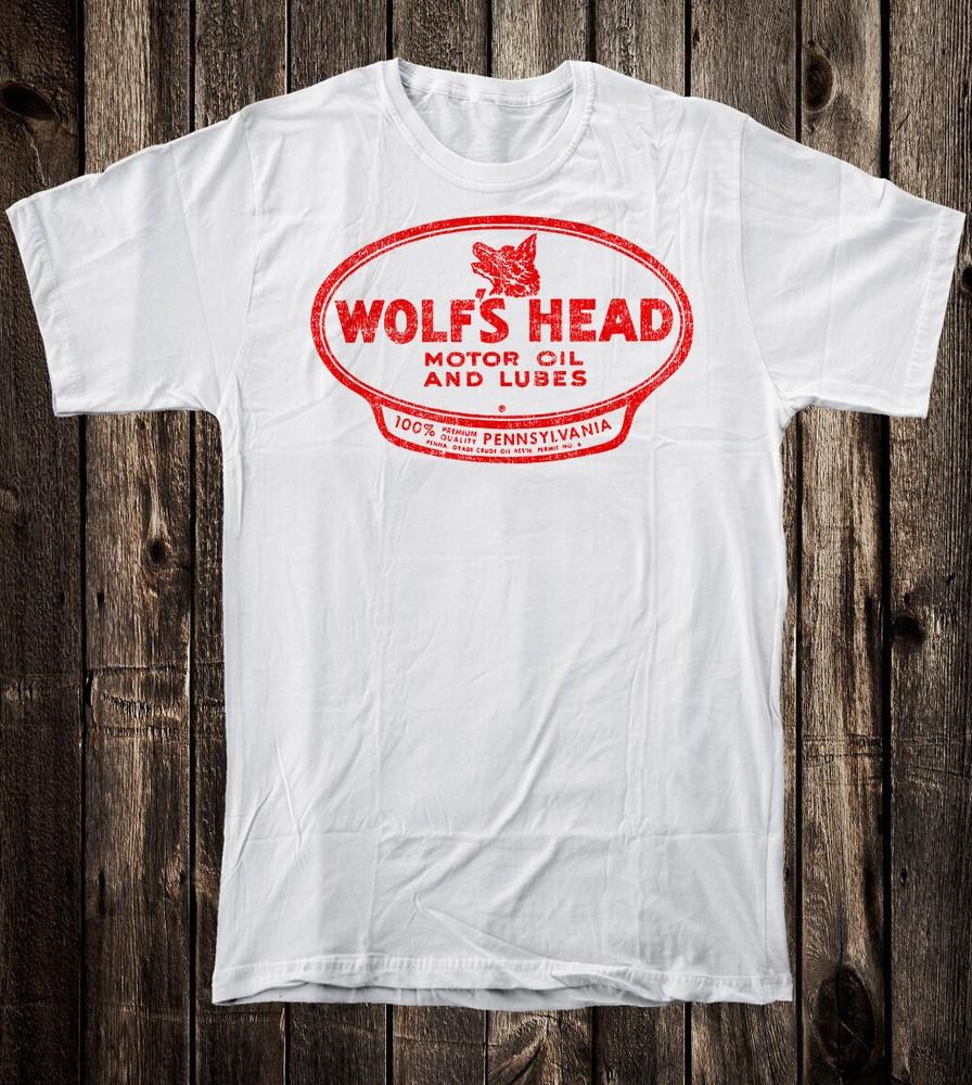 Hot Rod Tee T Shirt Drag Race Racing Speed Shop Gas Wolf s Head Motor Oil S