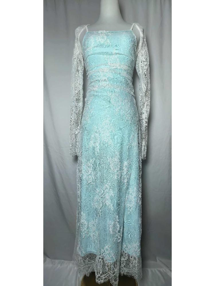 White Lace Long Sleeve Maxi Dress with Back Tie Detail