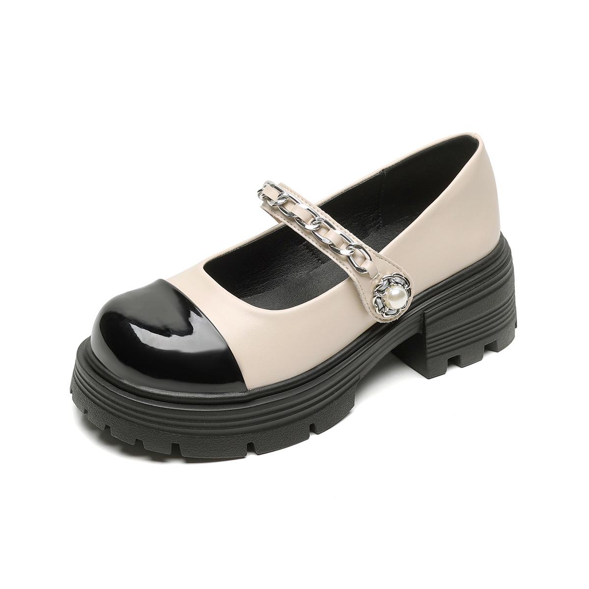 

туфли Мэри Джейн на толстой подошве женские с открытым подъемом ремешок на одно слово цветные университетские маленькие кожаные туфли 42 абрикосовый