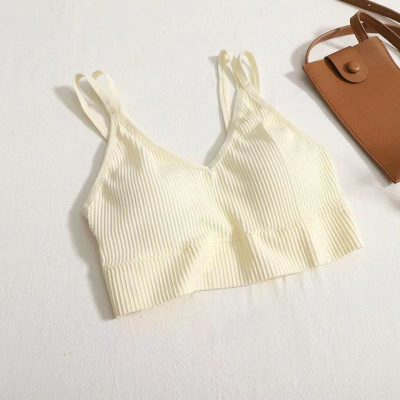 Camisole Bra One-Piece Padded Anti-Slip Versatile Student Solid Color Stripe Small Sling Camisole Underwear