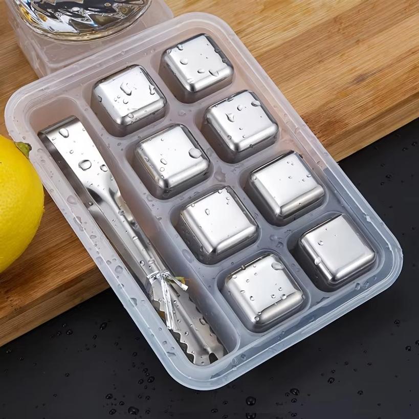 Whiskey Kühlsteine Edelstahl Wiederverwendbarer Eiswürfel zum Trinken Eis Bier Soda Stein Schnellgefrieren Boxverpackung mit Clip
