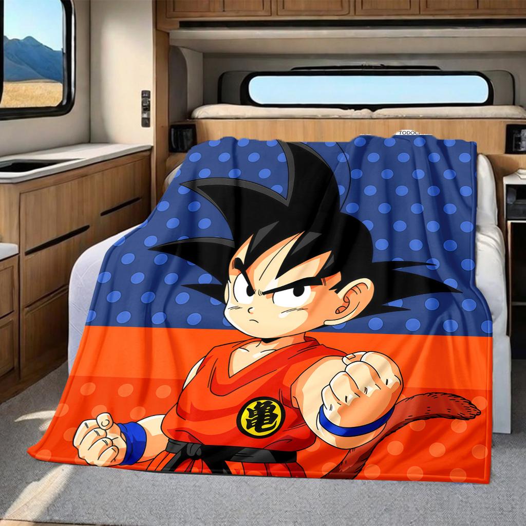 1 ks flanelová deka s potiskem Son Goku, Vysoce kvalitní pro všechna roční období, Domácí dekorace, Teplo a pohodlí, Perfektní jako vánoční dárky