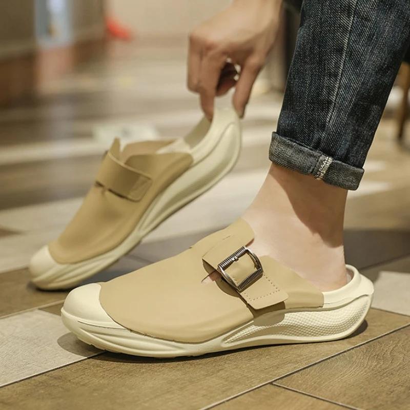 Fashion Slides Half Flat Outdoor Designer Luxury Men's Shoe Y2k Elegant Low Price Cheap Shoes Liquidation Summer Sale Male Slipper Brown