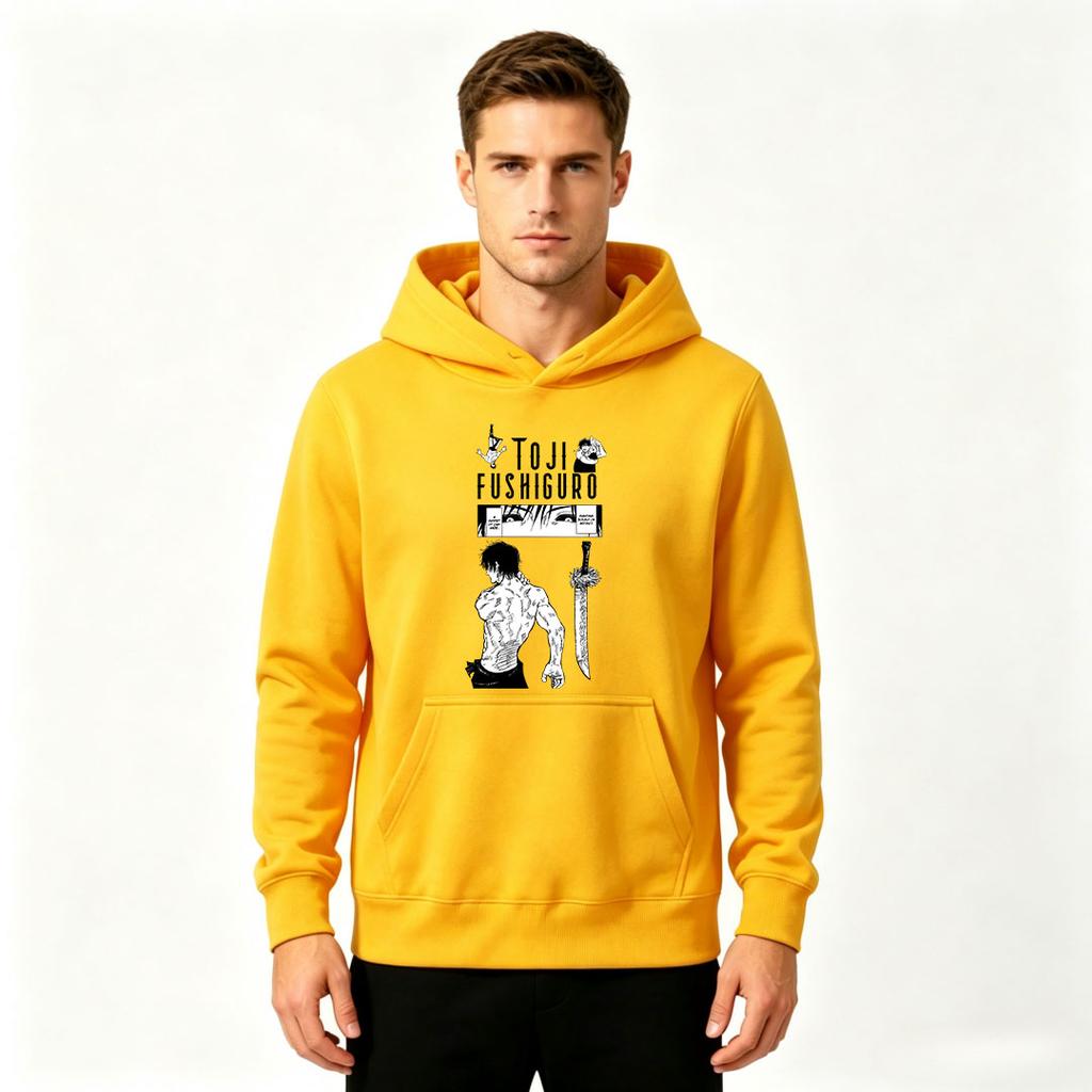 Men Pullover Hoodie Toji Fushiguro Anime Print Casual Long Sleeve Hooded Sweatshirt