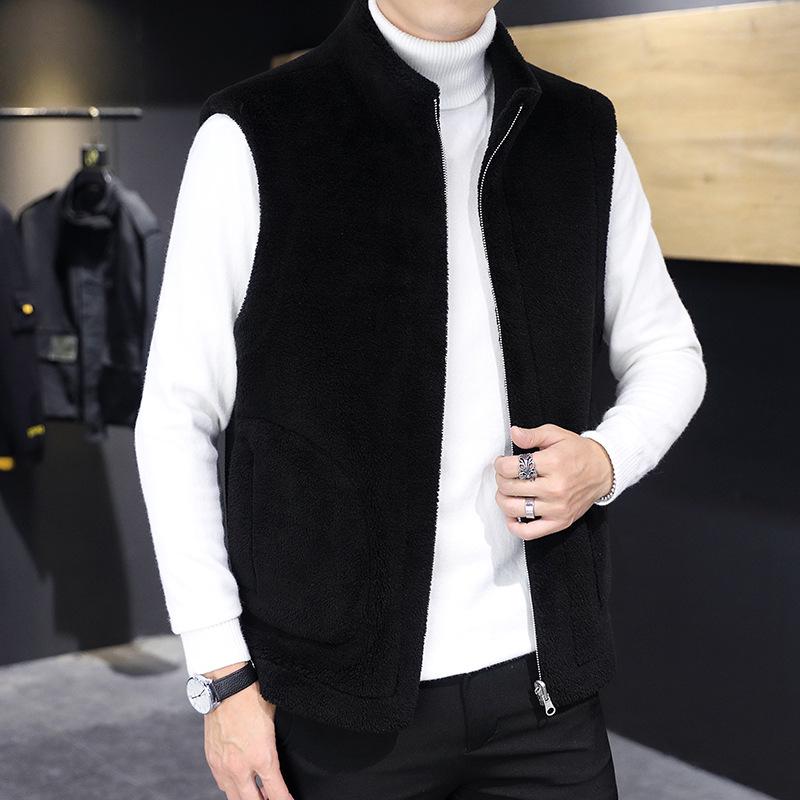 Woodpecker Men's Reversible Fleece and Leather Vest - Autumn/Winter Lambswool Sleeveless Jacket