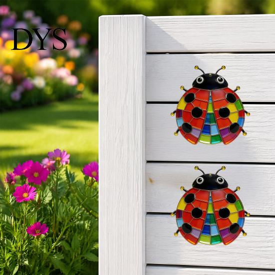 Outdoor Wall Art for Fence 2Pcs Colorful Acrylic Ladybug Stickers, Adhesive Insect Stained Glass Style Decor Cute Decoration Garden 2D Hanging