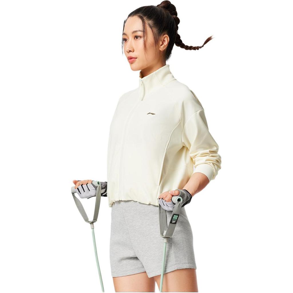 סדרת כושר Li Ning סווטשירט פשוט בצבע אחיד עם רוכסן וצווארון עומד לנשים סווטשירט AWDV506-1