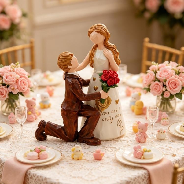 Romantics Couple Figure Resin Proposal Lover Statue Meaningful Gift For Wedding Anniversary Parties Cake Toppers Decors