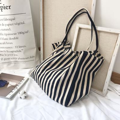 Large Capacity Striped Shoulder Bag with Fixed Straps - Casual, Foldable, Perfect for Everyday Use, Shoulder Ba