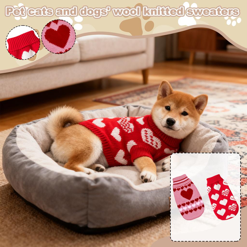 Warm Pet Knit Sweater For Dogs & Cats - Winter Cozy Clothing With Adorable Heart Pattern For Small Medium Pet