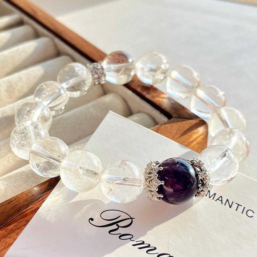 12Mm Large Particle Natural White Crystal Amethyst Design Bracelet Bracelet.