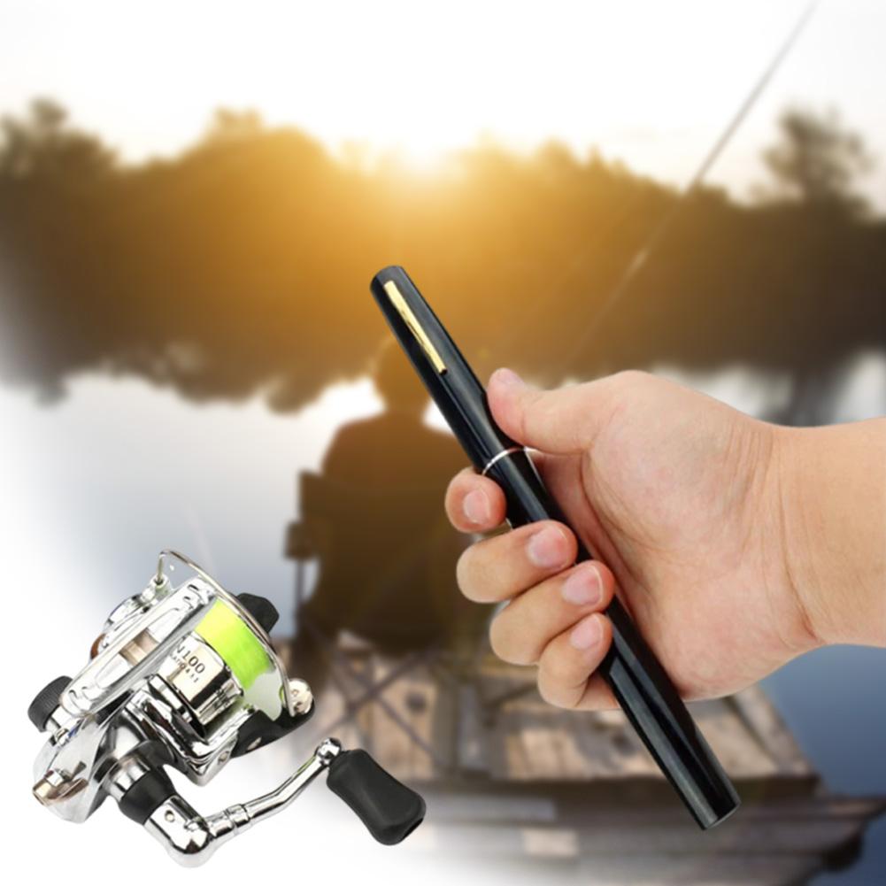 Mini Portable Pocket Fish Pen Shape Fishing Rod Pole Reel Telescopic Fishing Rod Reel Combo Fishing Pole Kit for Outdoor Fishing