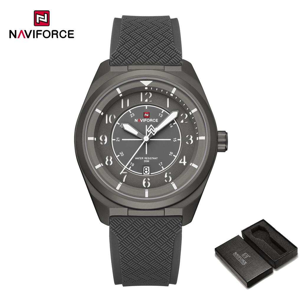 Naviforce Original Men Quartz Watch Lightweight Slicone Strap Calendar Waterproof 3ATM Round Watchcase Casual Fashion Men Watch NF9281T