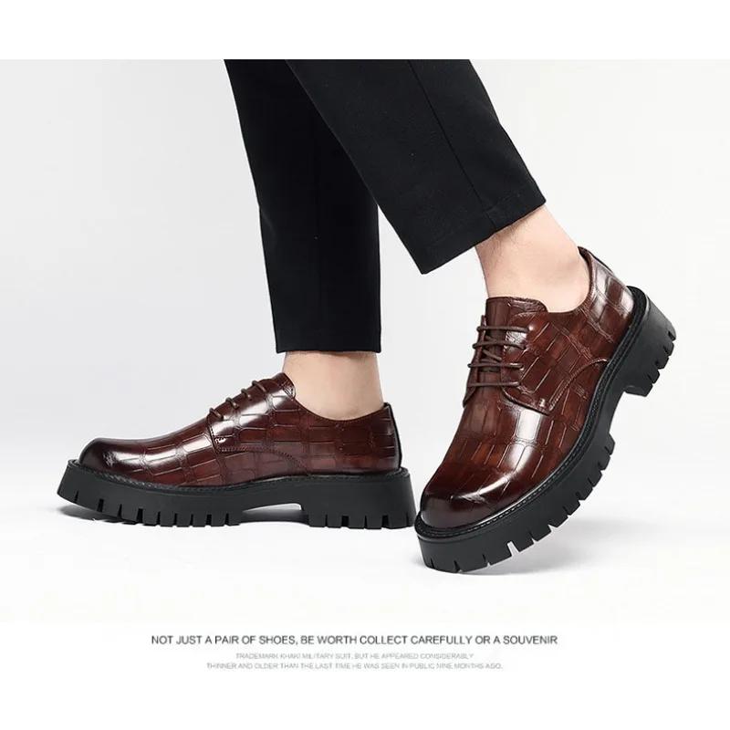 Модные весенне-осенние мужские кожаные туфли с круглым носком — фото 7