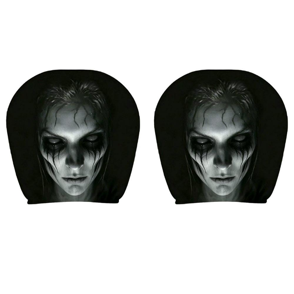 2Pcs Black Car Seat Cover Scary Face Printing Car Headrest Protector Car Headrest Cover Halloween