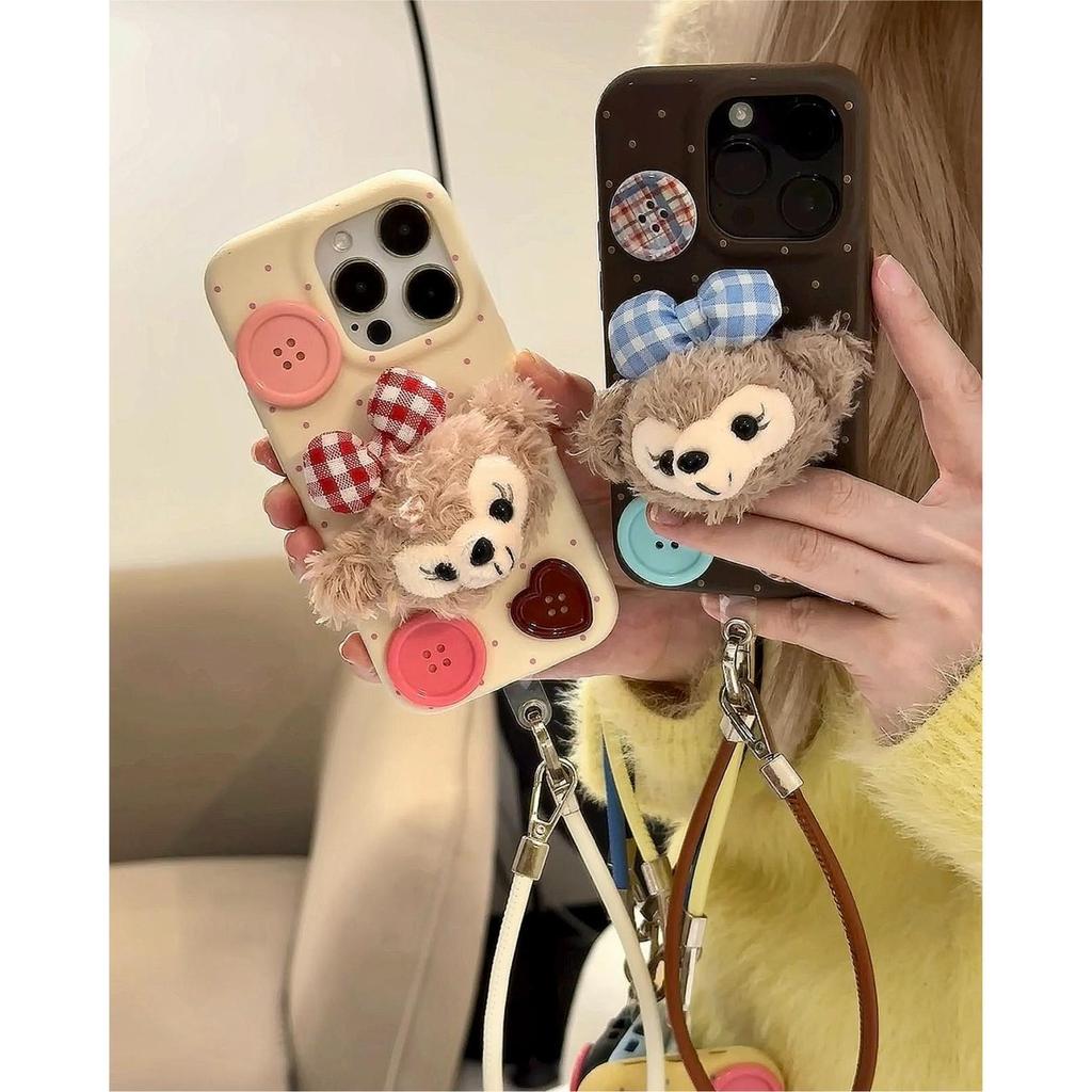 The Fluffy Cartoon Duffy Bear Phone Case Is Suitable for IPhone 16pro with Lanyard and IPhone 15 Full Coverage