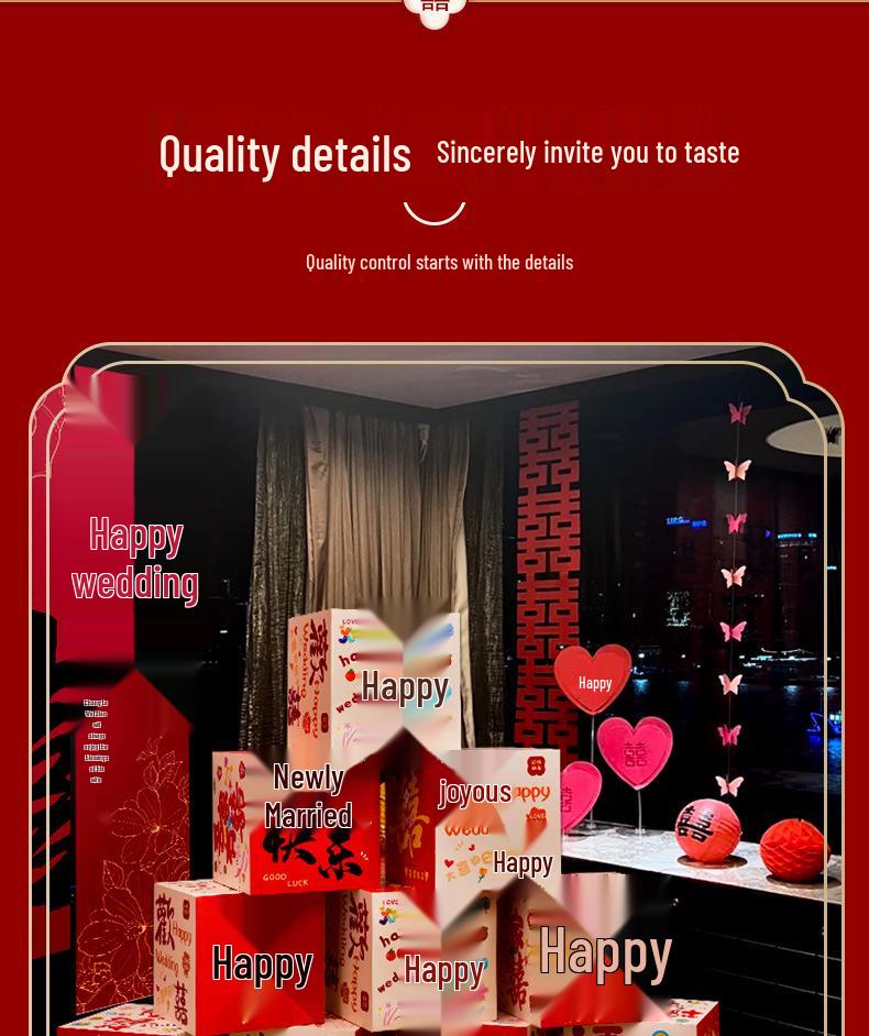 Double Happiness 3D Wedding Box Ornament - Perfect for Living Room and Bedroom Décor, Bridal Gift, and New Home Decoration