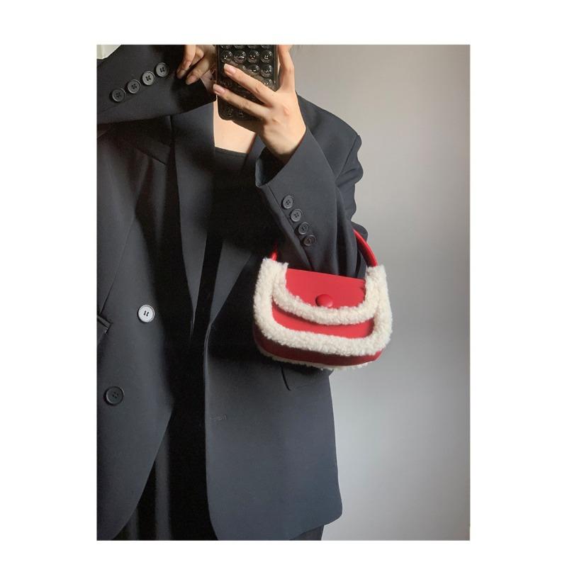 

Сумка-мешок из овечьего меха для женщин на Новый год, красная ручная квадратная сумка, универсальная седельная сумка Ins