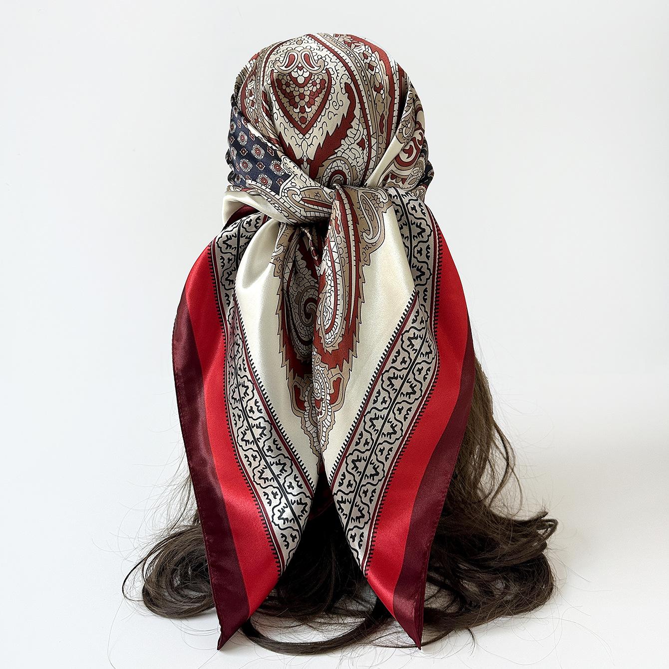 90cm large square scarf, silk scarf, headscarf, floral print scarf, neck warmer, satin square scarf for women 90*90cm