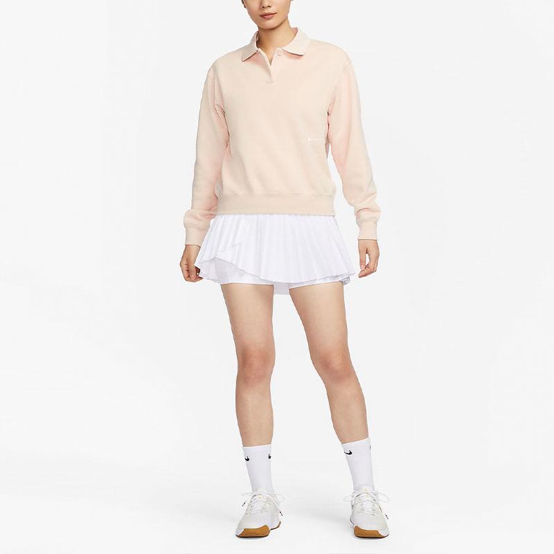 Nike Heritage Solid Loose Long Sleeve Polo Shirt Women Tops Sand-White FZ4338-126